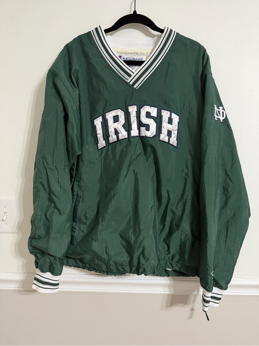 Champion Green Pullover with White Striped Collar